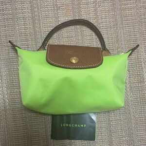 Longchamp Lime Green Tote with Brown Accents